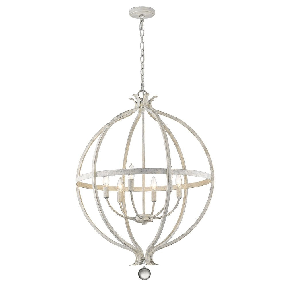 White Metal And Faux Crystal Six Light Rustic Ceiling Light