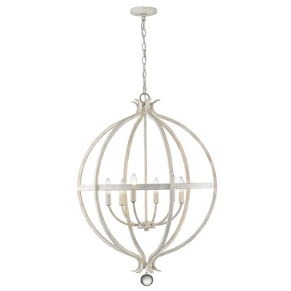 White Metal And Faux Crystal Six Light Rustic Ceiling Light