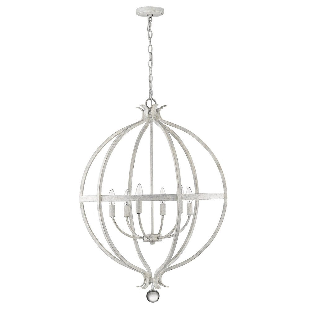 White Metal And Faux Crystal Six Light Rustic Ceiling Light