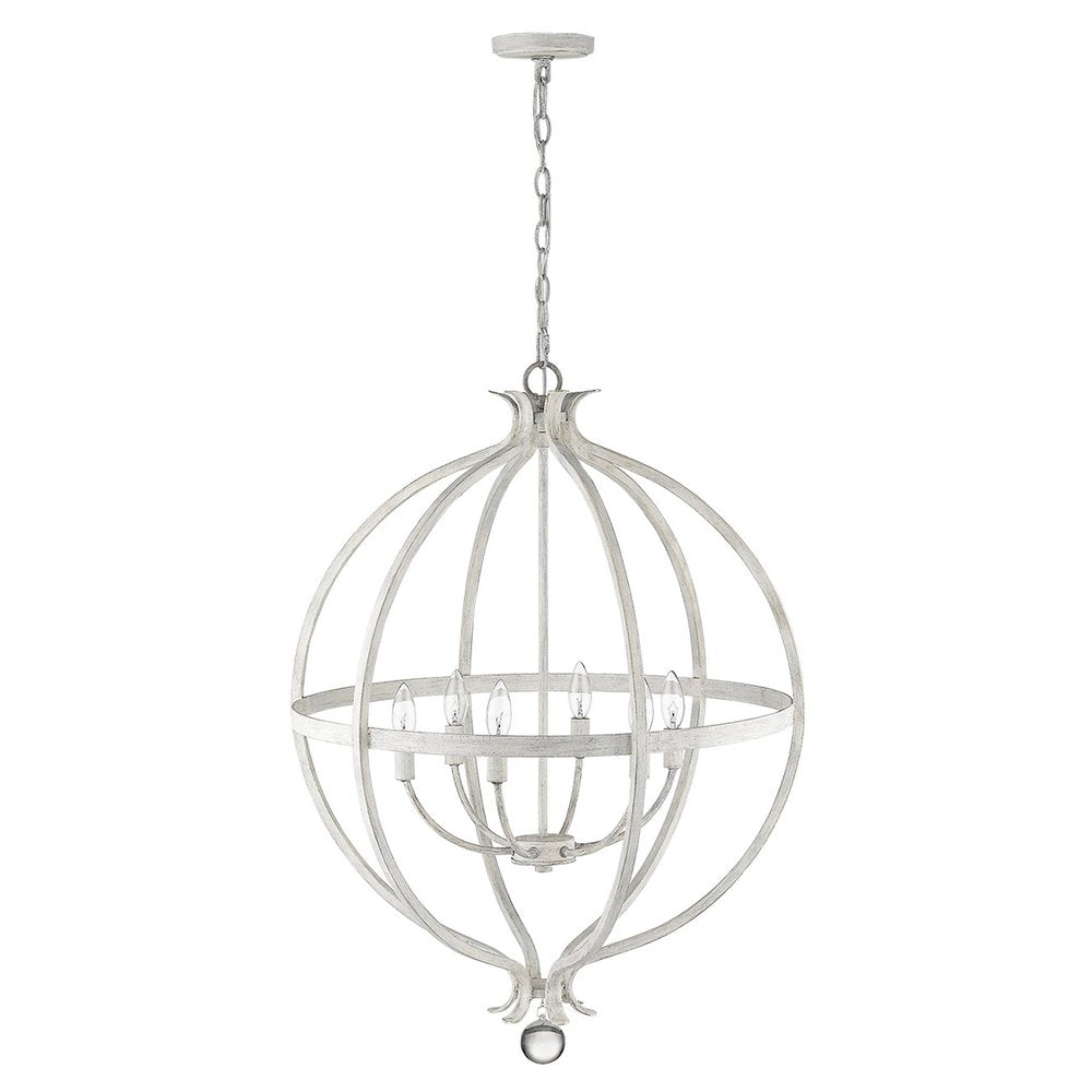 White Metal And Faux Crystal Six Light Rustic Ceiling Light