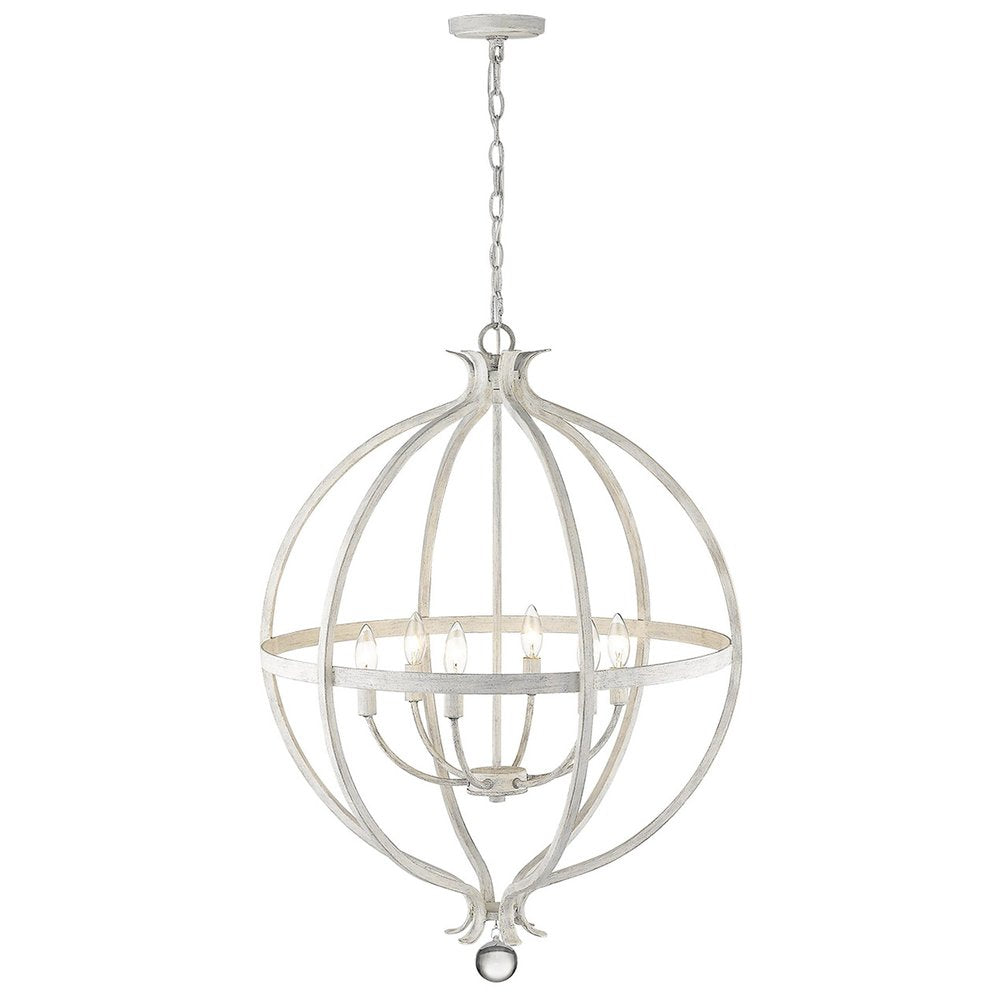 White Metal And Faux Crystal Six Light Rustic Ceiling Light