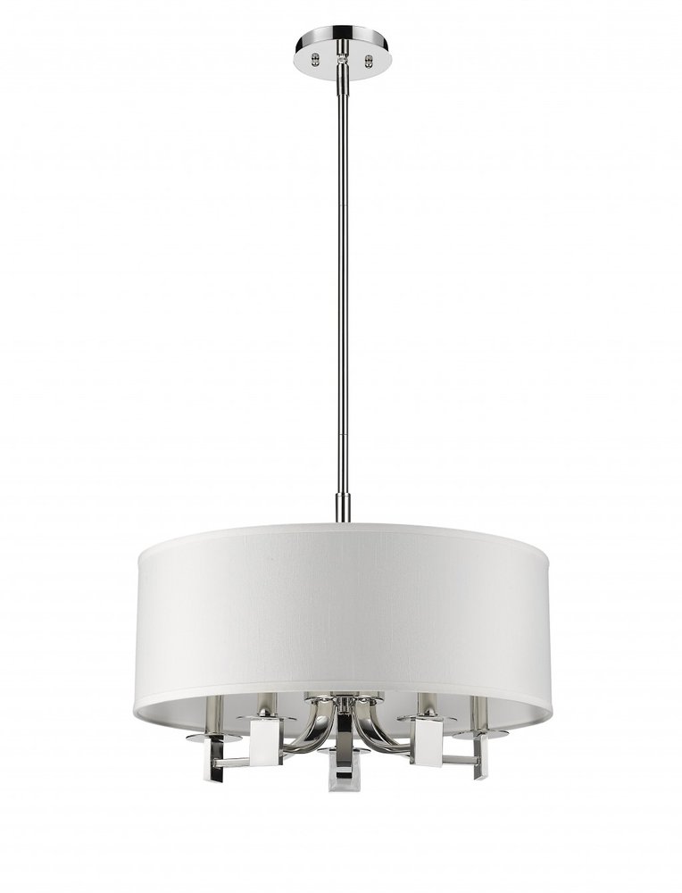 Silver Metal Five Light Dimmable Ceiling Light With White Shades