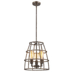 Brown Metal Three Light Dimmable Ceiling Light With Gold Shades