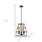 Brown Metal Three Light Dimmable Ceiling Light With Gold Shades
