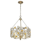 Silver Three Light Metal and Crystals Dimmable Chandelier With Silver Shades