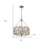 Silver Three Light Metal and Crystals Dimmable Chandelier With Silver Shades