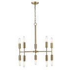 Brass Candle Style Ten Light Metal Dimmable Chandelier