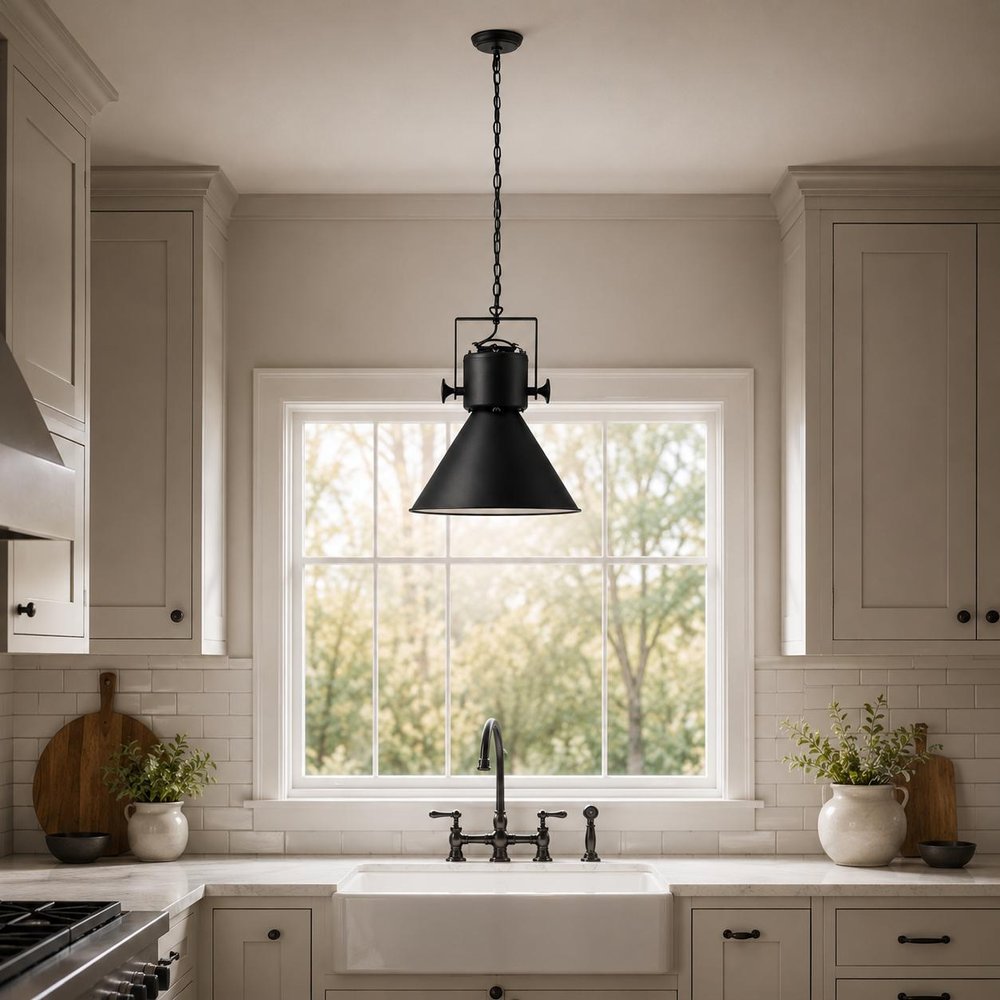 Black Metal One Light Cone Hanging Pendant Light