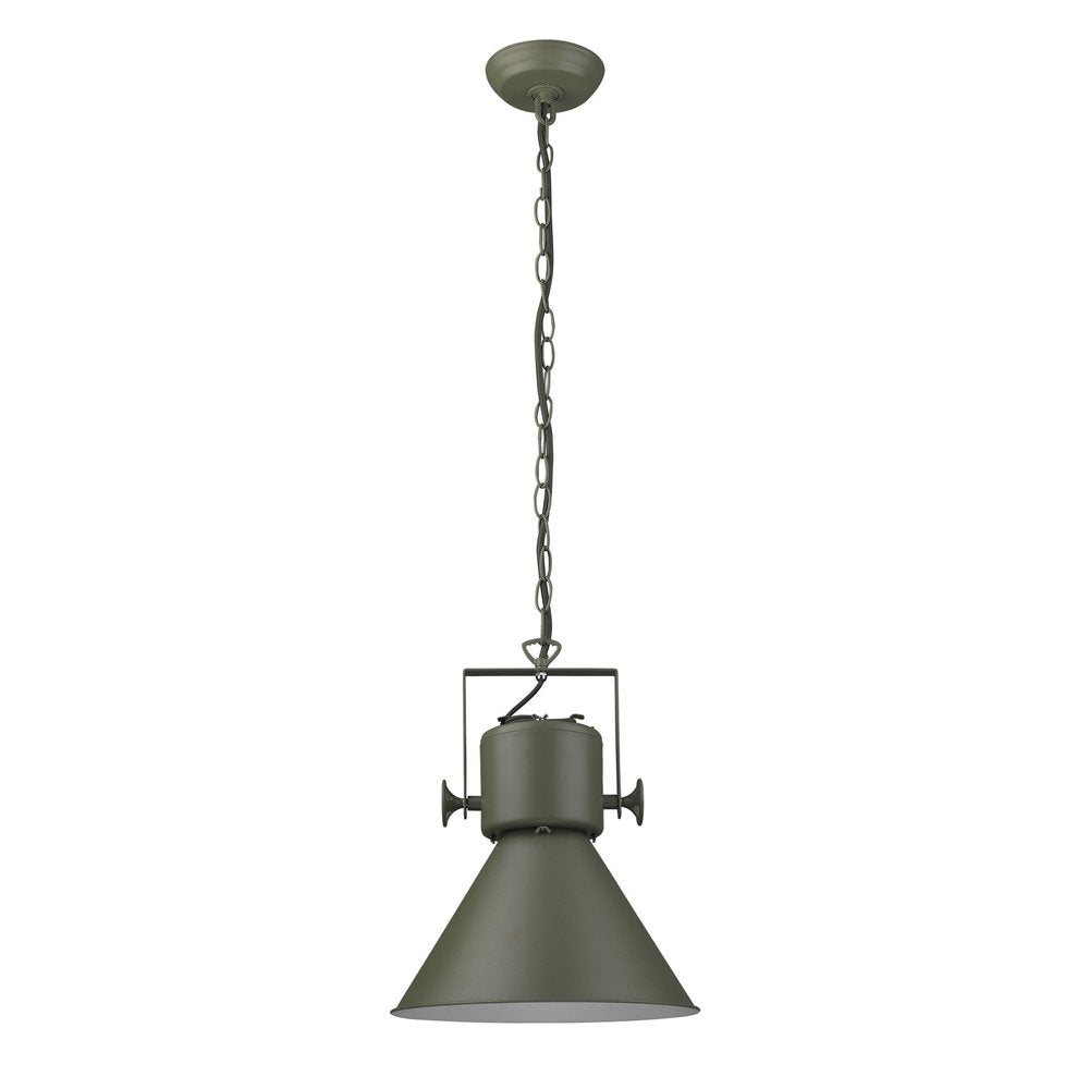 Green Metal One Light Cone Hanging Pendant Light