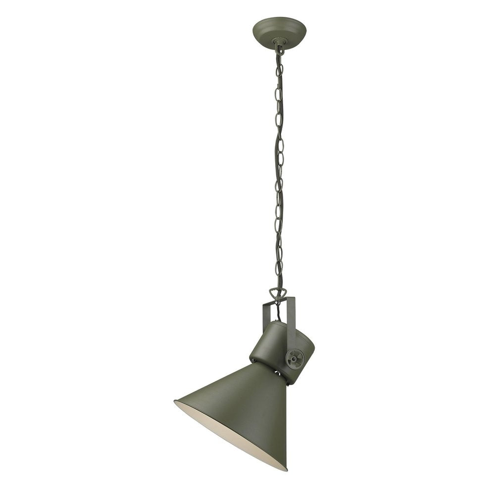 Green Metal One Light Cone Hanging Pendant Light