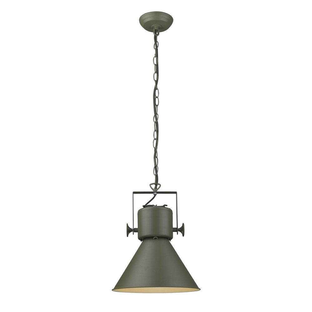 Green Metal One Light Cone Hanging Pendant Light