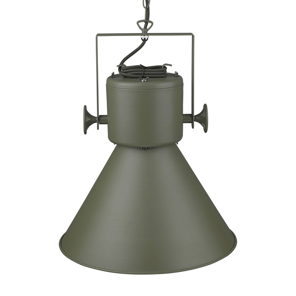 Green Metal One Light Cone Hanging Pendant Light
