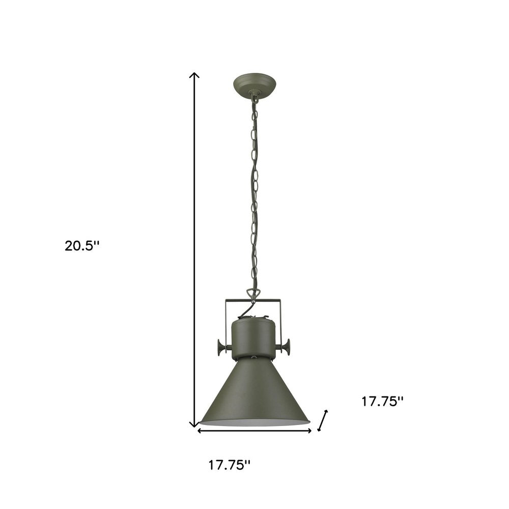 Green Metal One Light Cone Hanging Pendant Light