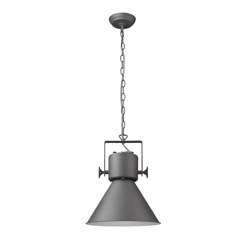 Gray Metal One Light Cone Hanging Pendant Light