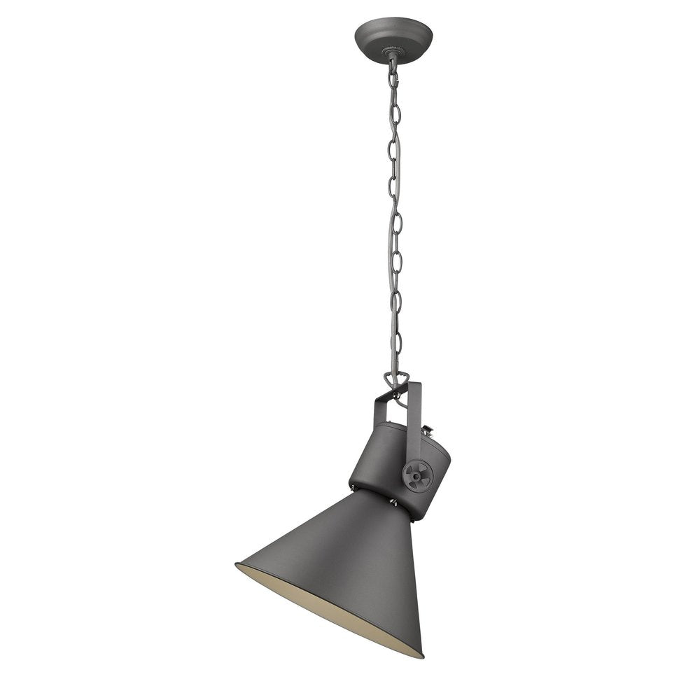 Gray Metal One Light Cone Hanging Pendant Light