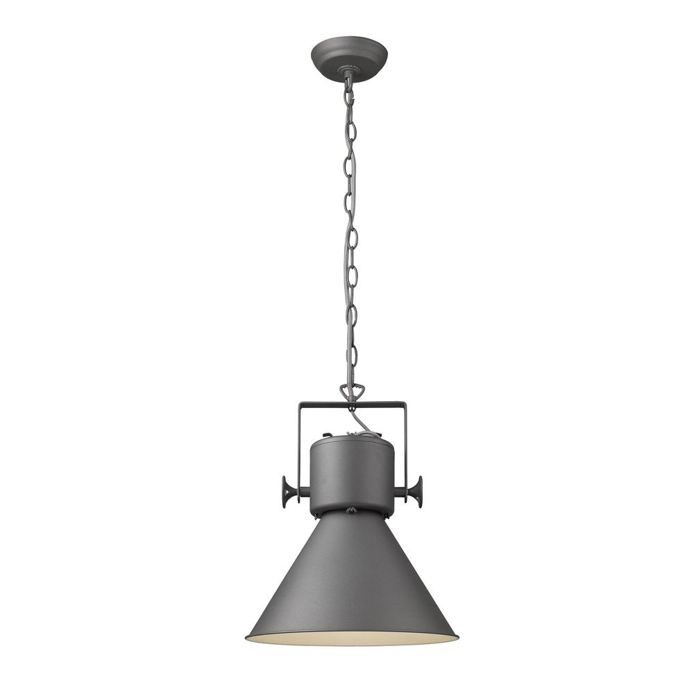 Gray Metal One Light Cone Hanging Pendant Light