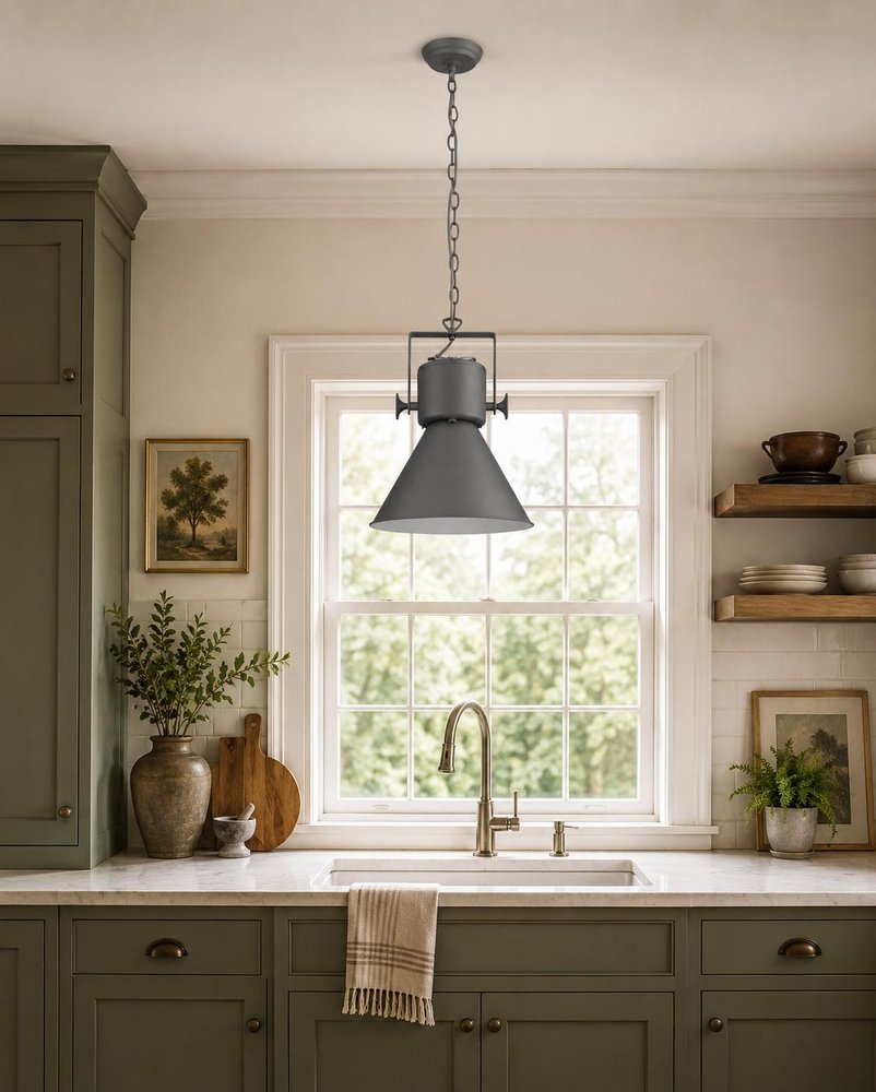 Gray Metal One Light Cone Hanging Pendant Light