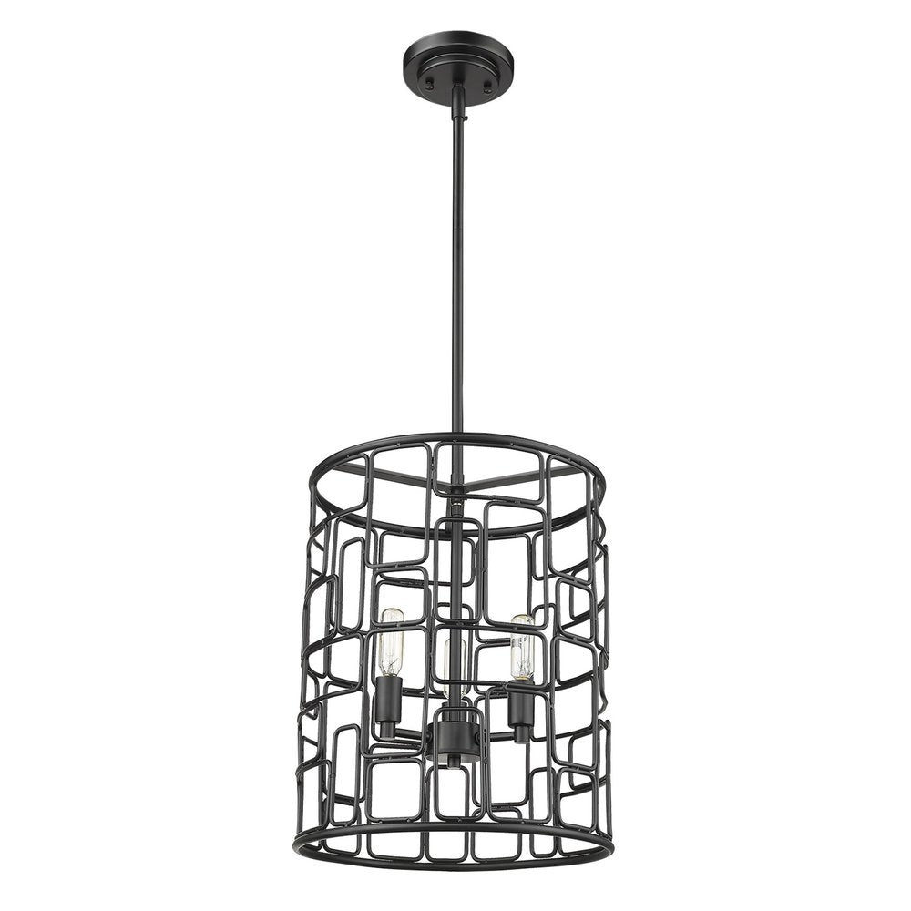 Black Metal Three Light Caged Pendant Light