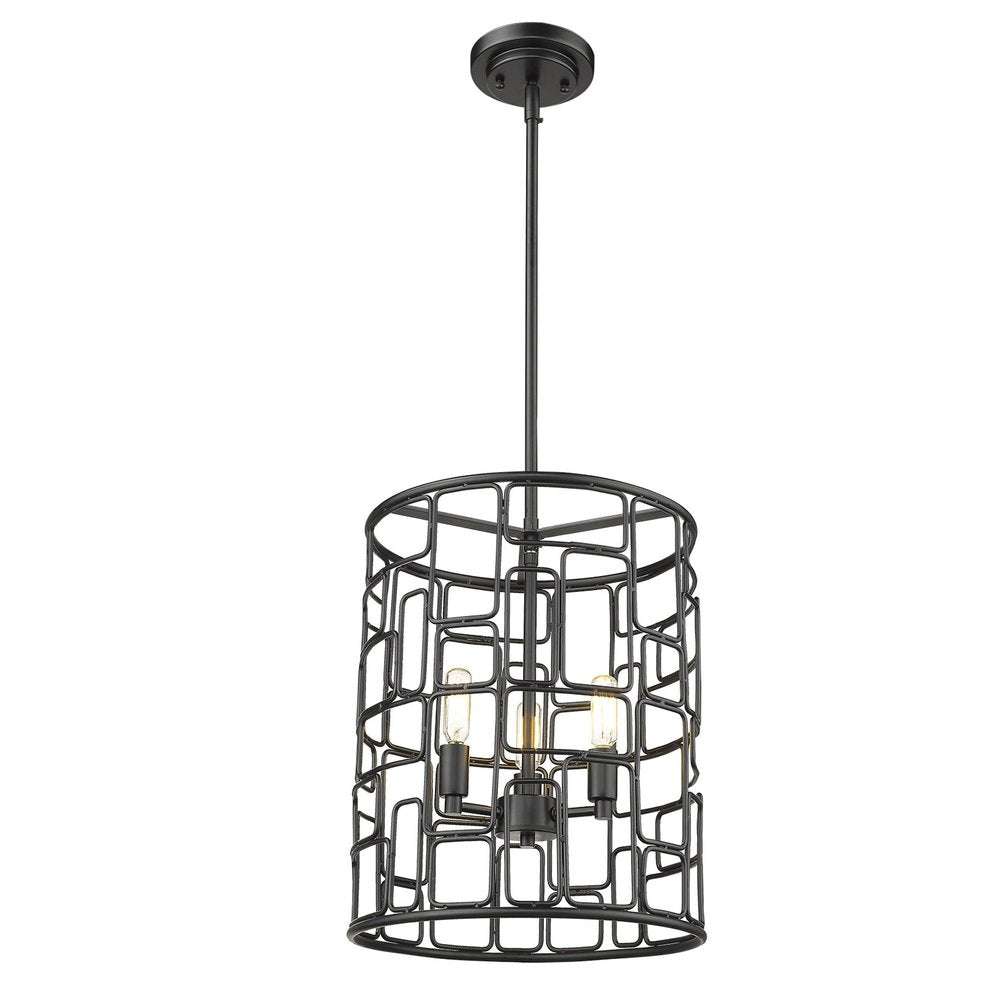 Black Metal Three Light Caged Pendant Light