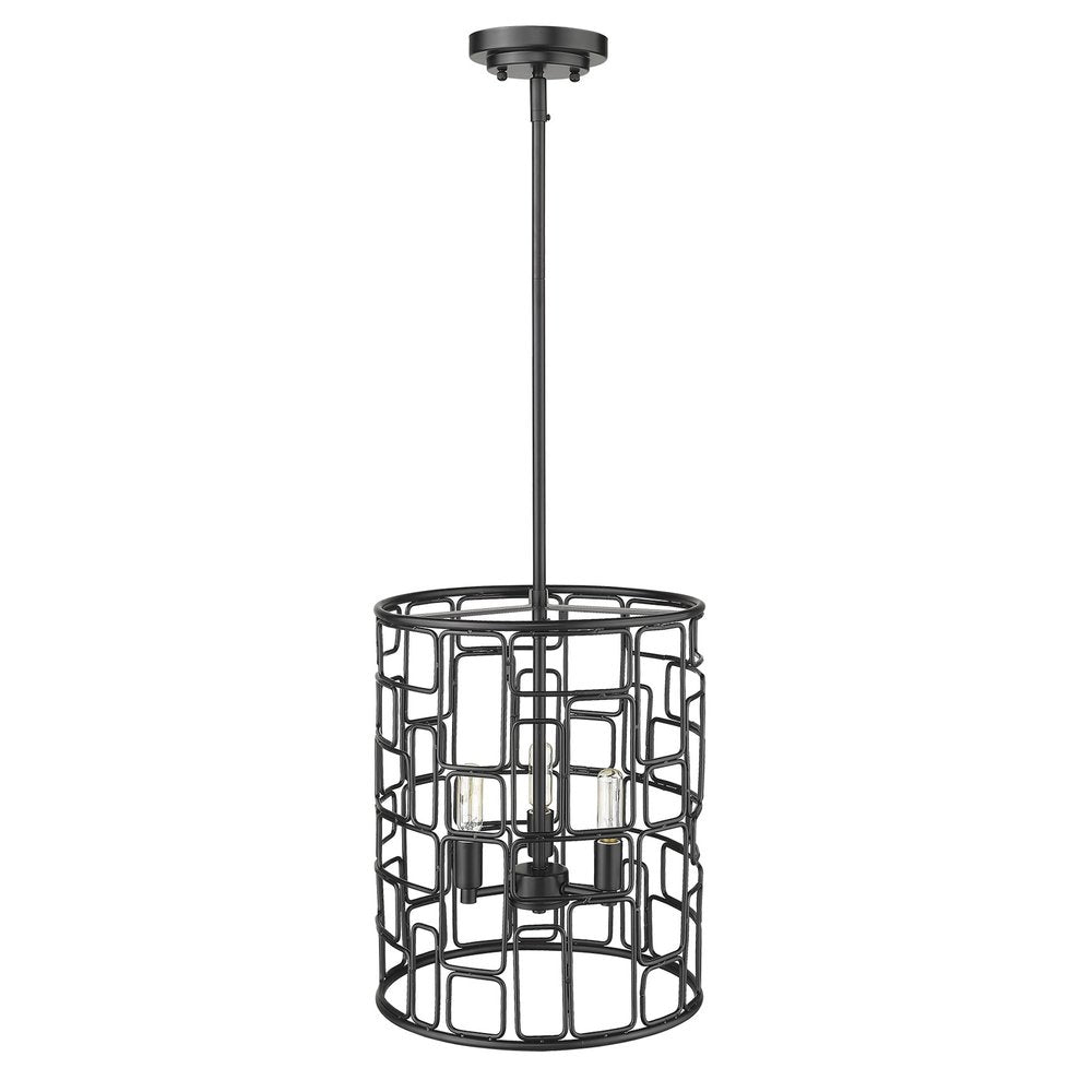 Black Metal Three Light Caged Pendant Light