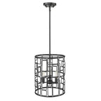 Black Metal Three Light Caged Pendant Light