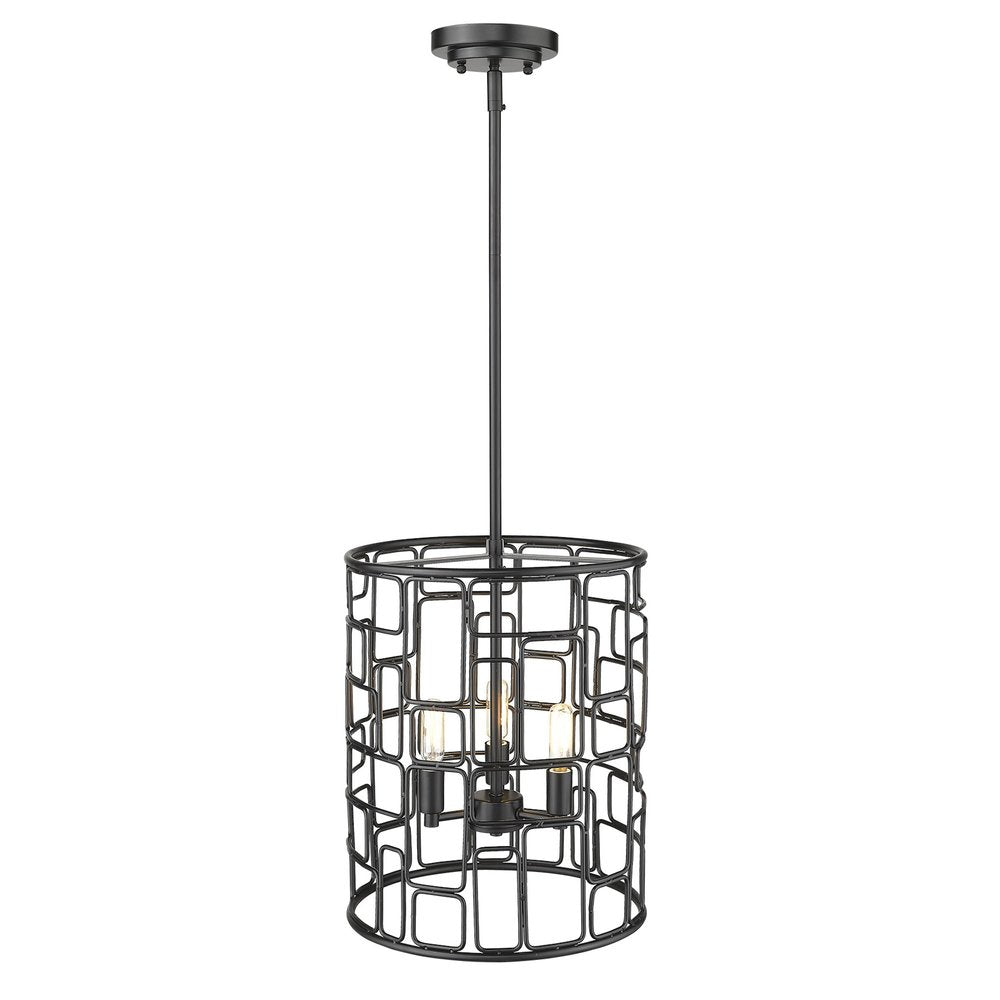 Black Metal Three Light Caged Pendant Light