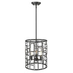 Black Metal Three Light Caged Pendant Light