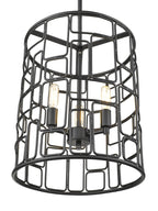 Black Metal Three Light Caged Pendant Light