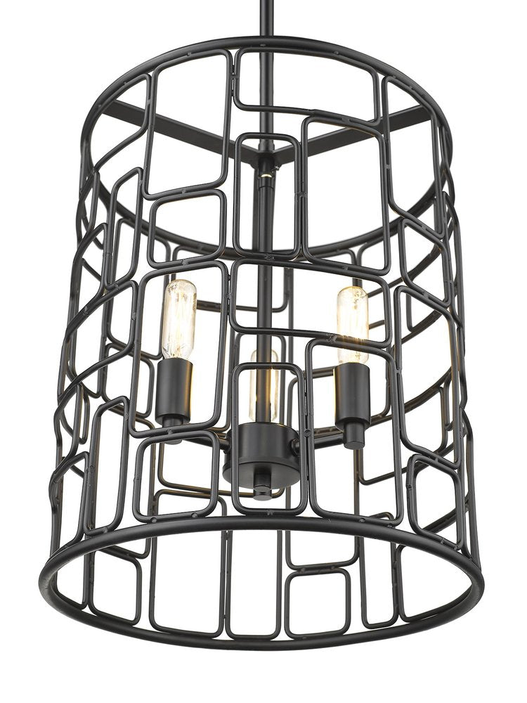 Black Metal Three Light Caged Pendant Light