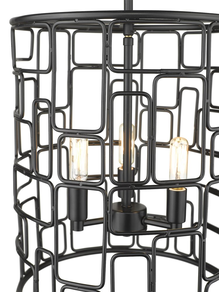 Black Metal Three Light Caged Pendant Light