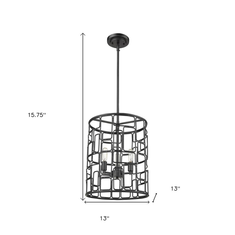 Black Metal Three Light Caged Pendant Light