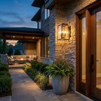 Black And Clear Four Light Seeded Dimmable Outdoor Hanging Lights With Black And Clear Shades