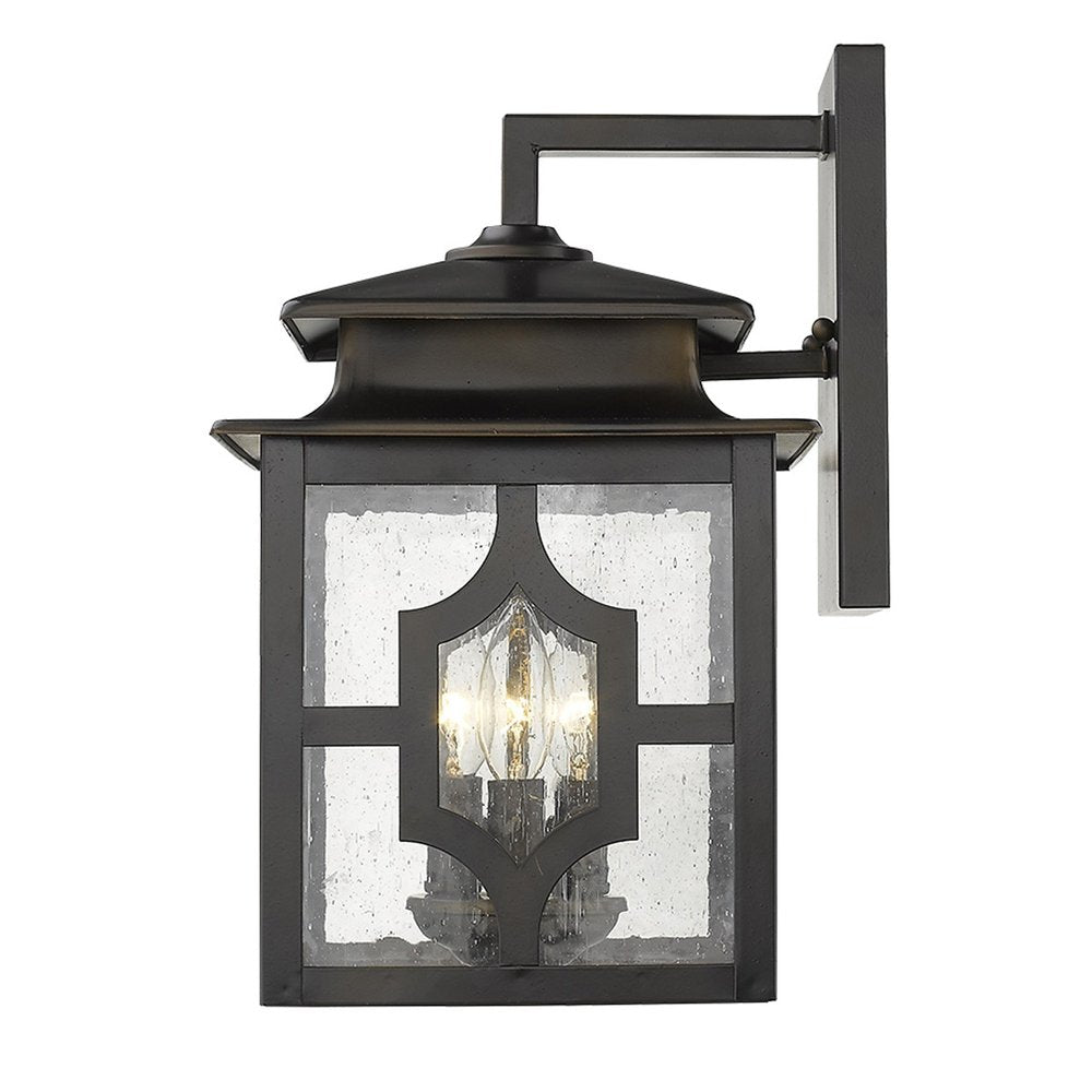 Black And Clear Three Light Seeded Dimmable Outdoor Hanging Lights With Black And Clear Shades