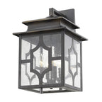 Black And Clear Four Light Seeded Dimmable Outdoor Hanging Lights With Black And Clear Shades