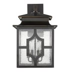 Black And Clear Four Light Seeded Dimmable Outdoor Hanging Lights With Black And Clear Shades