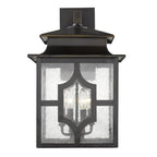 Black And Clear Four Light Seeded Dimmable Outdoor Hanging Lights With Black And Clear Shades