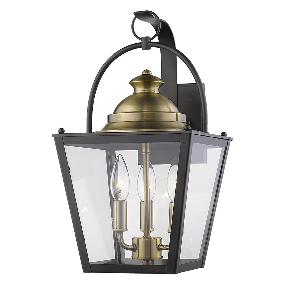 Black Clear And Brass Three Light Transparent Dimmable Outdoor Hanging Lights With Black Clear And Brass Shades