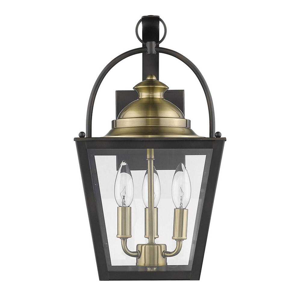 Black Clear And Brass Three Light Transparent Dimmable Outdoor Hanging Lights With Black Clear And Brass Shades