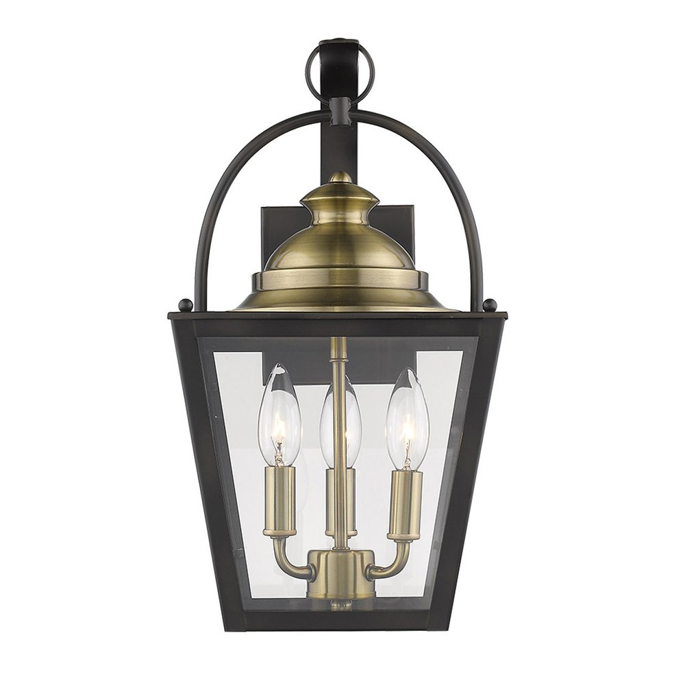 Black Clear And Brass Three Light Transparent Dimmable Outdoor Hanging Lights With Black Clear And Brass Shades