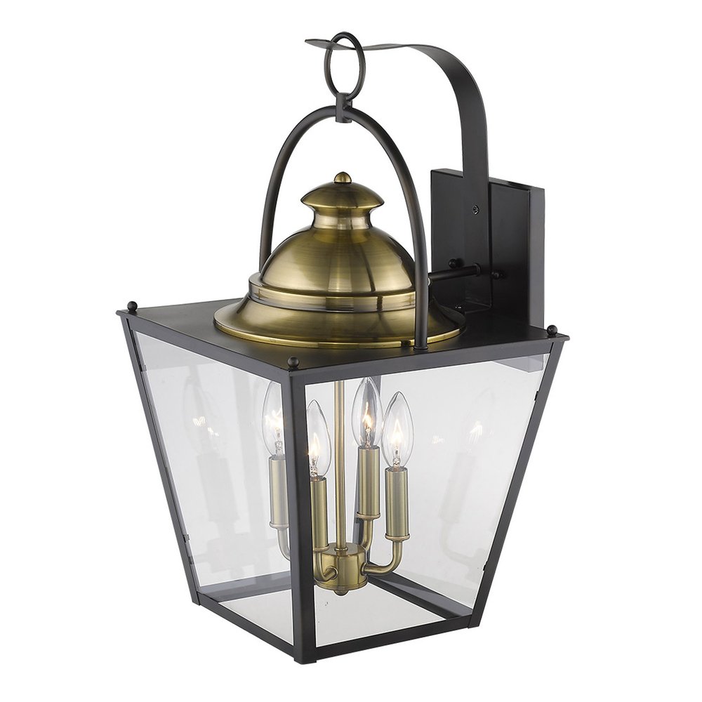 Black Clear And Brass Four Light Transparent Dimmable Outdoor Hanging Lights With Black Clear And Brass Shades