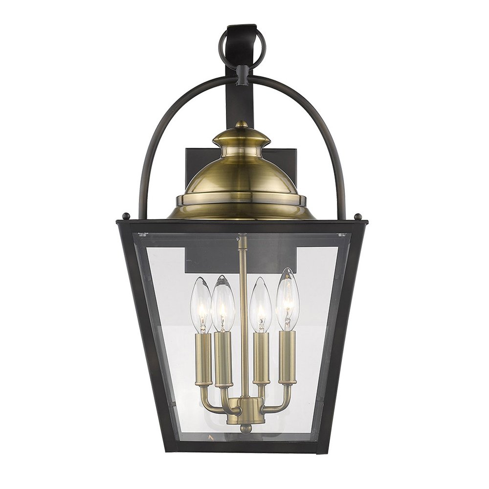 Black Clear And Brass Four Light Transparent Dimmable Outdoor Hanging Lights With Black Clear And Brass Shades