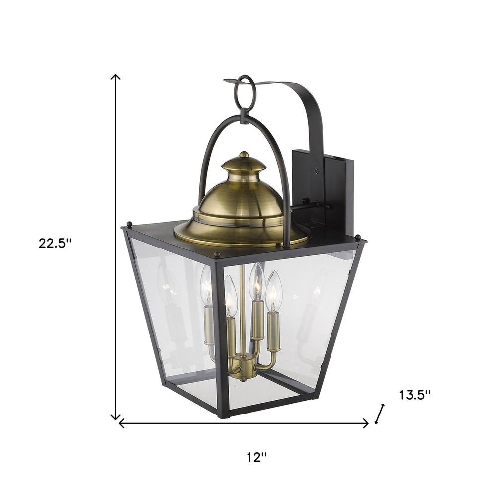 Black Clear And Brass Four Light Transparent Dimmable Outdoor Hanging Lights With Black Clear And Brass Shades