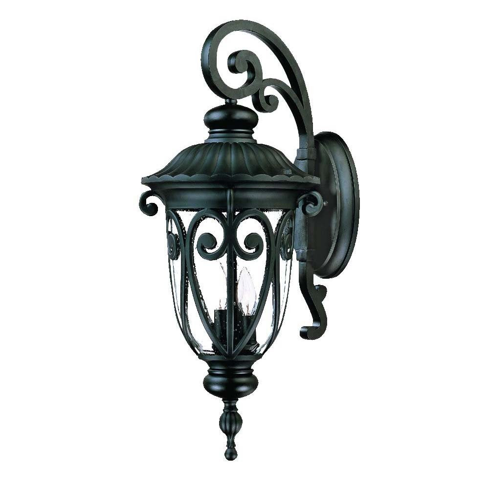 Black And Clear Three Light Seeded Dimmable Outdoor Hanging Lights With Black And Clear Shades