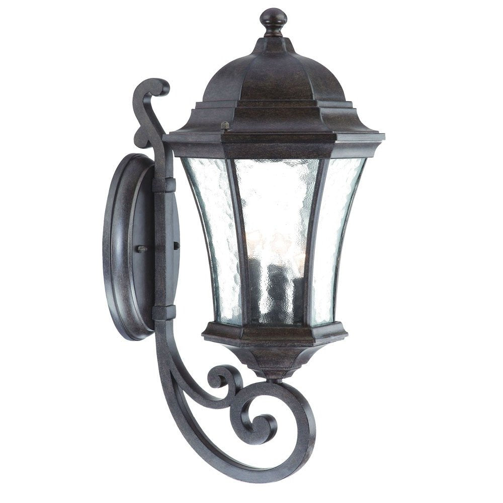 Black And Clear Three Light Hammered Dimmable Outdoor Hanging Lights With Black And Clear Shades