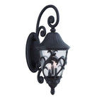 Black And Clear Three Light Frosted Dimmable Outdoor Hanging Lights With Black And Clear Shades
