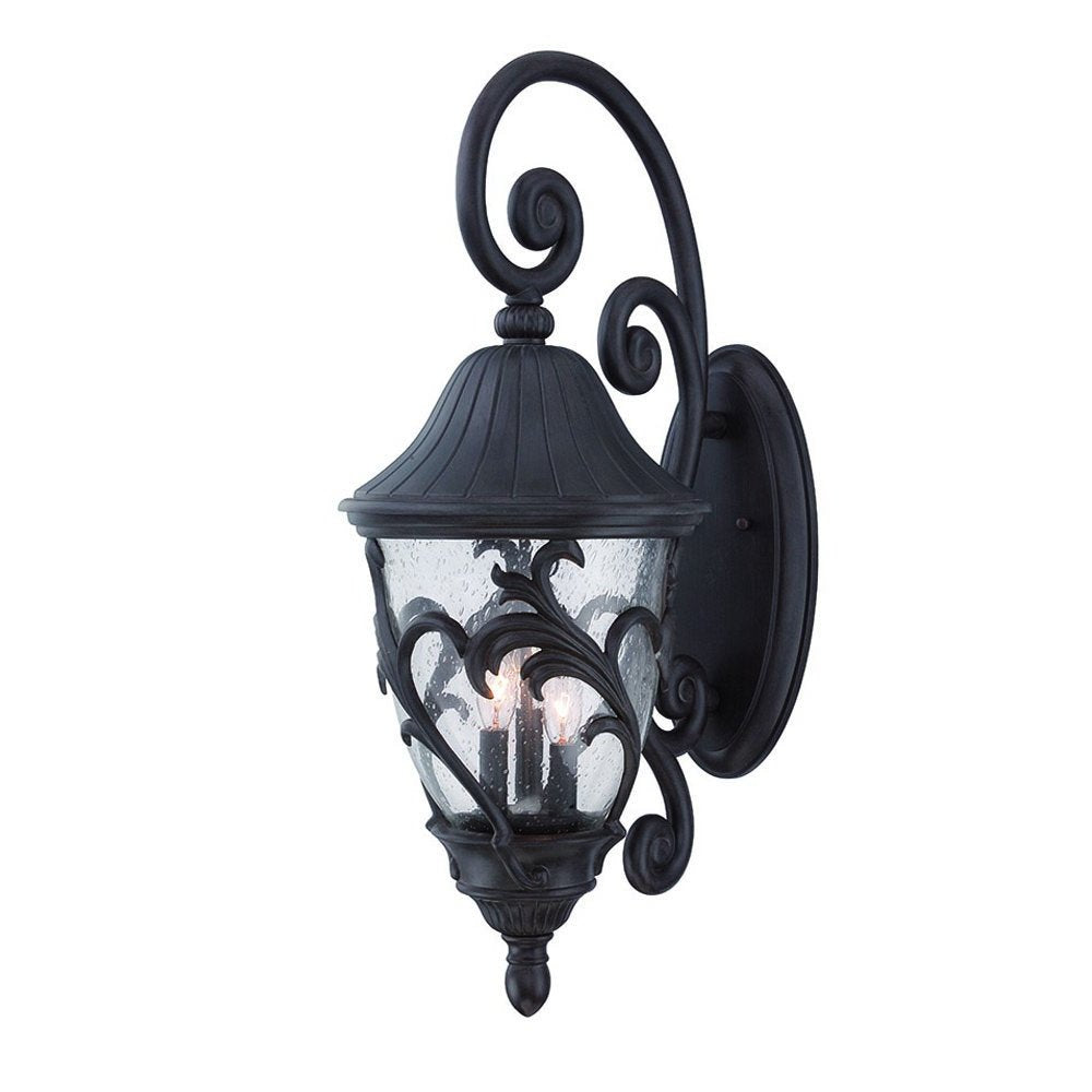 Black And Clear Three Light Frosted Dimmable Outdoor Hanging Lights With Black And Clear Shades