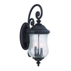 Black And Clear Three Light Seeded Dimmable Outdoor Hanging Lights With Black And Clear Shades