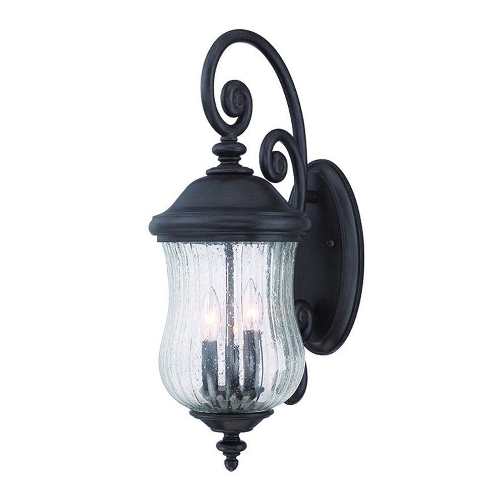 Black And Clear Three Light Seeded Dimmable Outdoor Hanging Lights With Black And Clear Shades