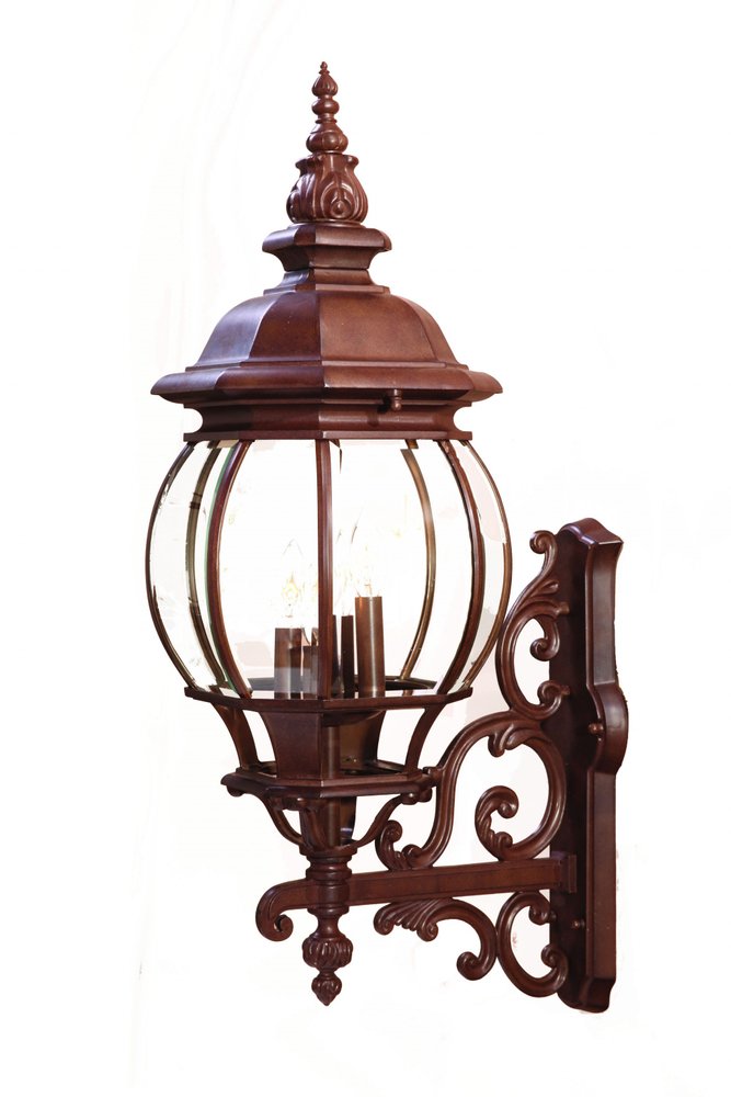 Walnut And Clear Four Light Beveled Dimmable Outdoor Hanging Lights With Walnut And Clear Shades