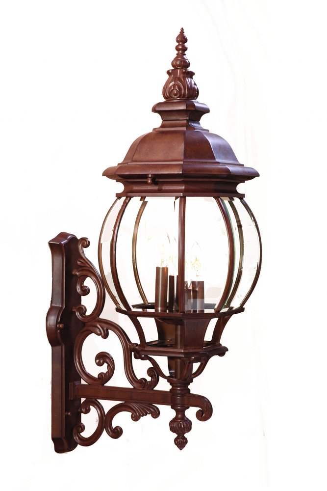 Walnut And Clear Four Light Beveled Dimmable Outdoor Hanging Lights With Walnut And Clear Shades